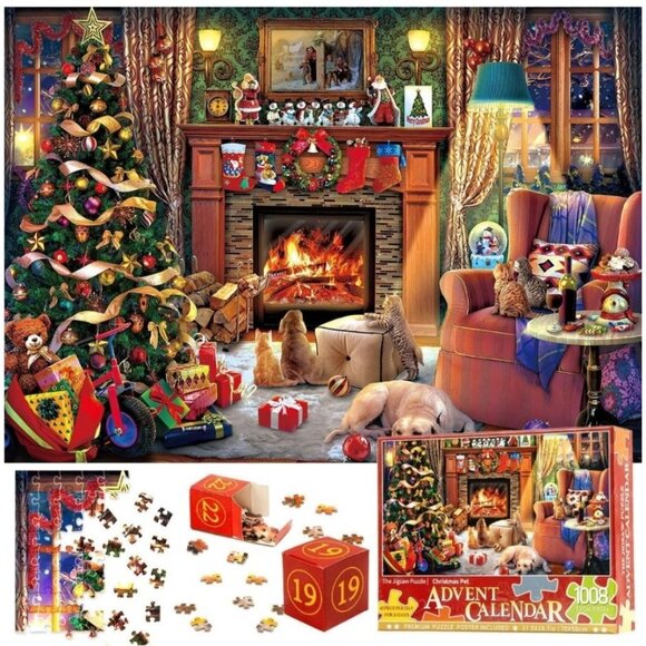 The Jigsaw Puzzle Advent Calendar 1008-Piece Christmas Pet Premium Set Holiday G - Picture 2 of 5